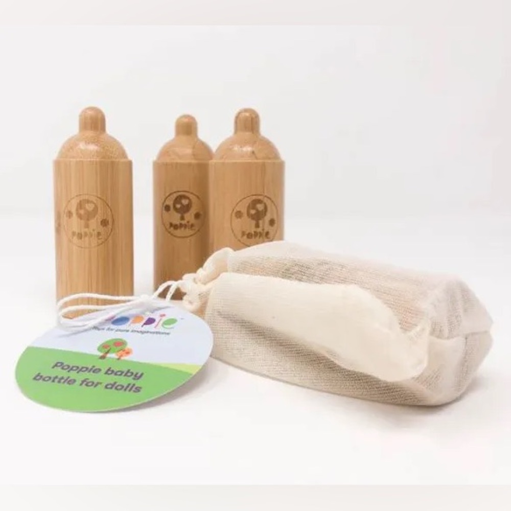 Poppi Bamboo Wooden Baby Doll Bottle Pretend Play
